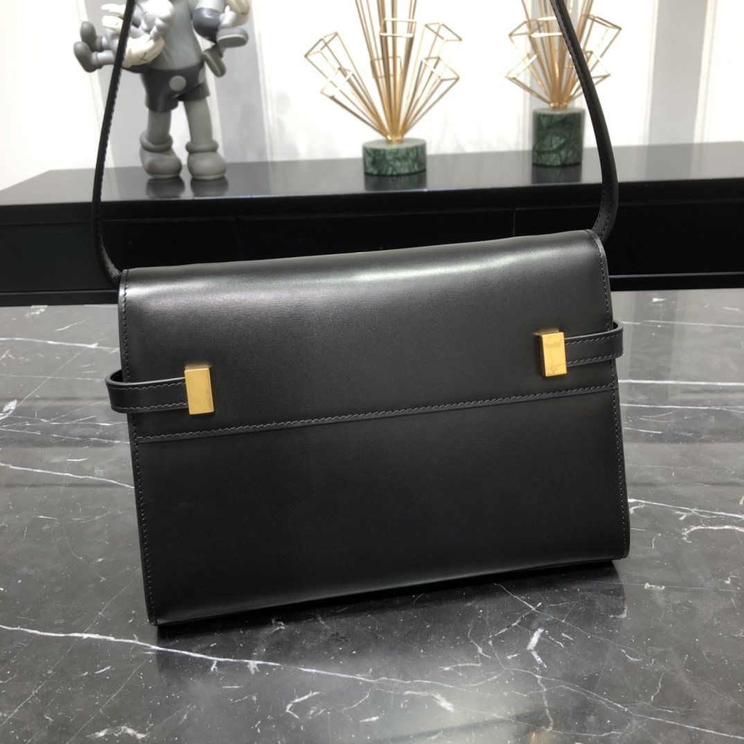 Saint Laurent Small Manhattan Box Calfskin Shoulder Bag Black 675626 